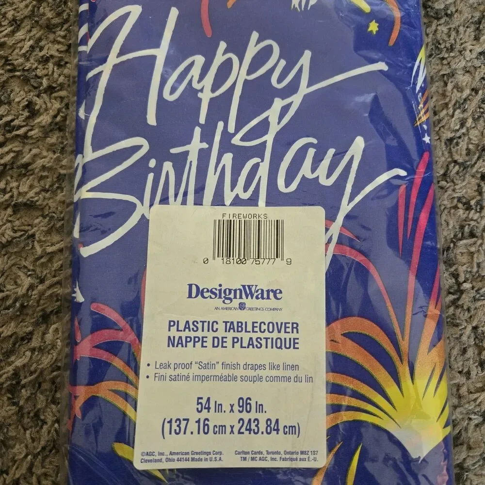 Vintage 90’s Fireworks Happy Birthday Table Cover 54x96 Design Ware American